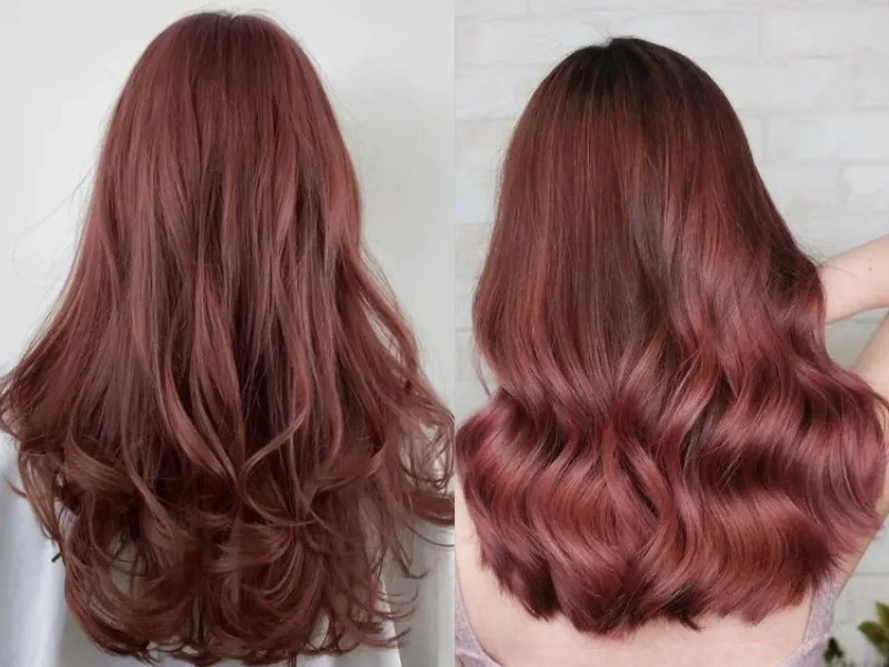 Mái tóc nổi bật với sắc tóc màu hồng nâu cực chất