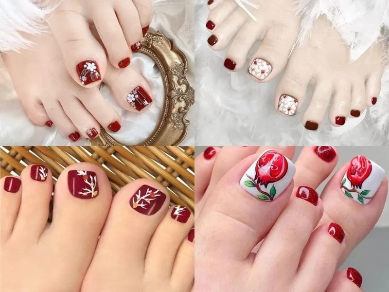 Màu đỏ rực rỡ tạo sức hút từ mẫu nail màu đỏ chân trendy