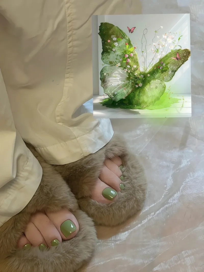 Móng chân màu xanh lá mang cảm giác mát mẻ tự nhiên cho ngày hè