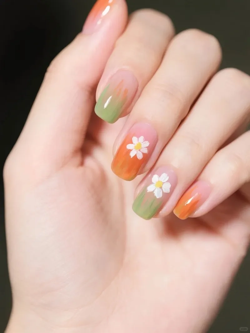 Đẹp tự nhiên cùng mẫu nail hoa cúc thời thượng