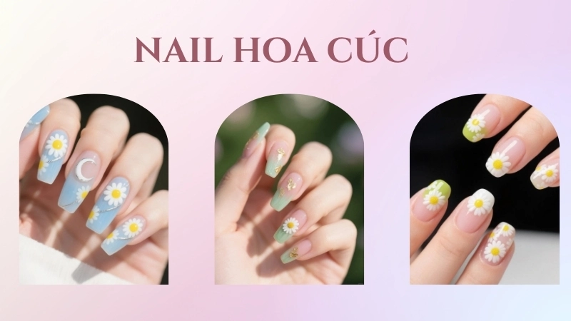 Nail hoa cúc nhẹ nhàng tôn lên vẻ đẹp nữ tính
