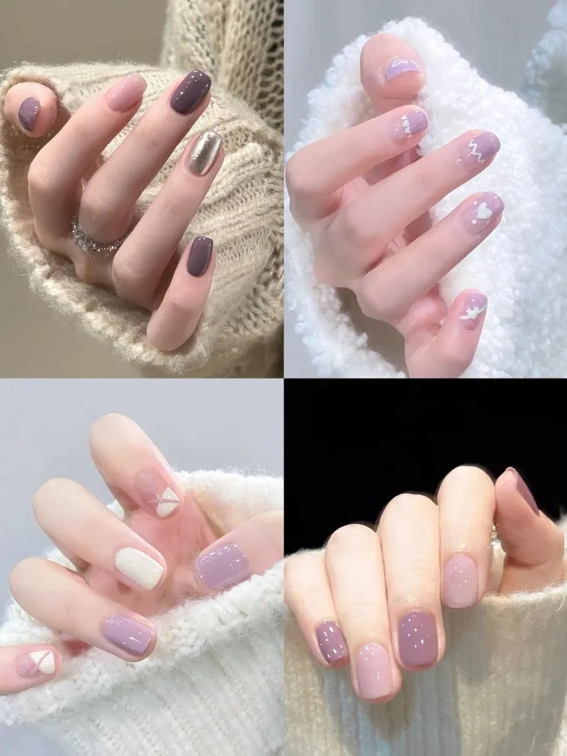 Sơn móng màu tím nhạt tạo hiệu ứng mềm mại dịu dàng