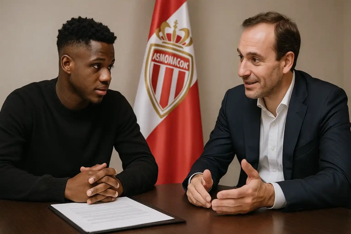 Ansu Fati cùng BLĐ Monaco trong buổi ký HĐ lịch sử