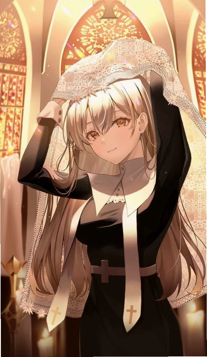 Anime nữ tu xinh đẹp với trang phục truyền thống