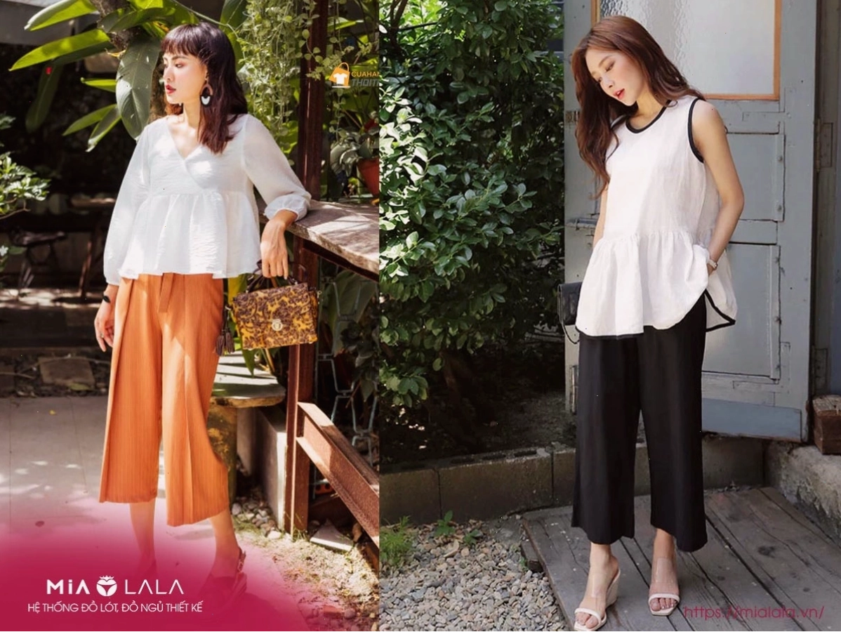 Áo babydoll phối quần culottes thanh lịch