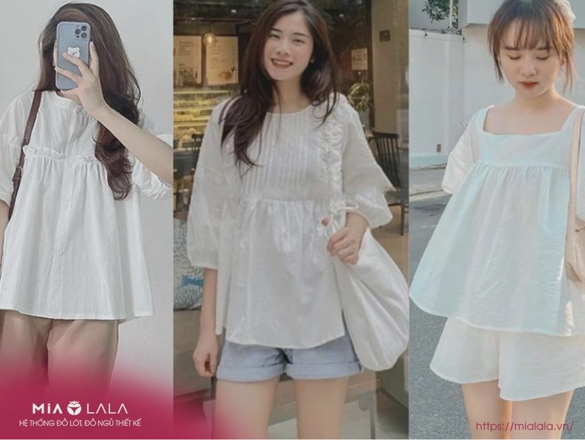Áo babydoll phối với quần short tạo vẻ ngoài năng động, trẻ trung