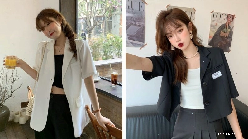 Áo blazer phối cùng áo croptop trắng và quần short