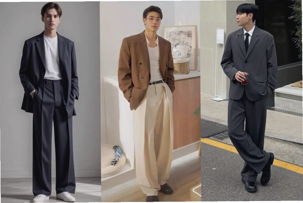 Áo blazer phối với quần suông ống rộng phong cách trẻ trung