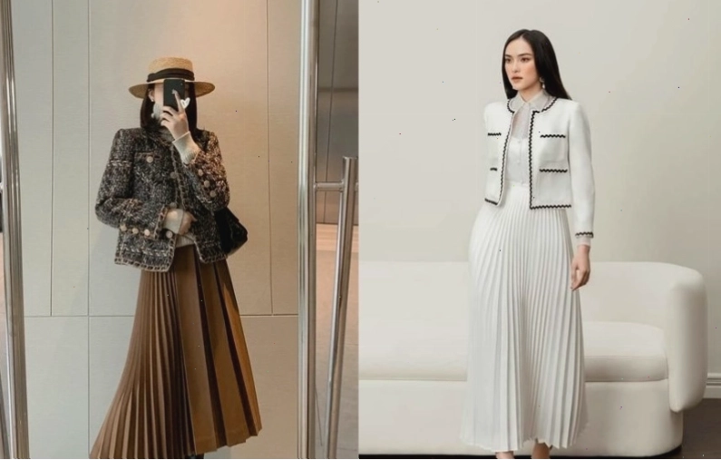 Áo khoác dạ suông mặc với váy liền tạo vẻ ngoài thanh lịch