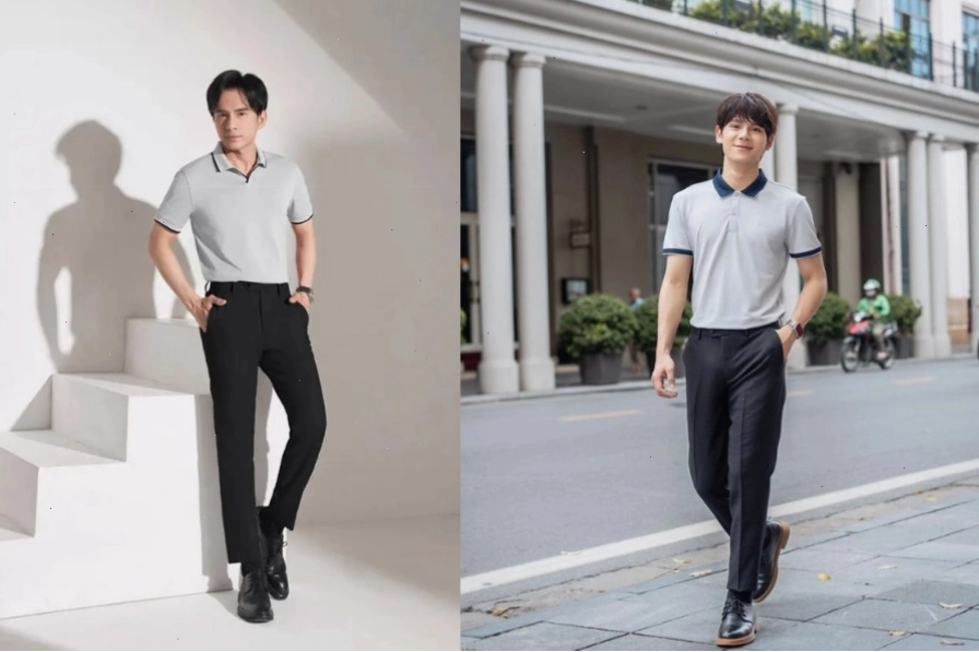 Áo polo nam phối hợp cùng quần tây nam