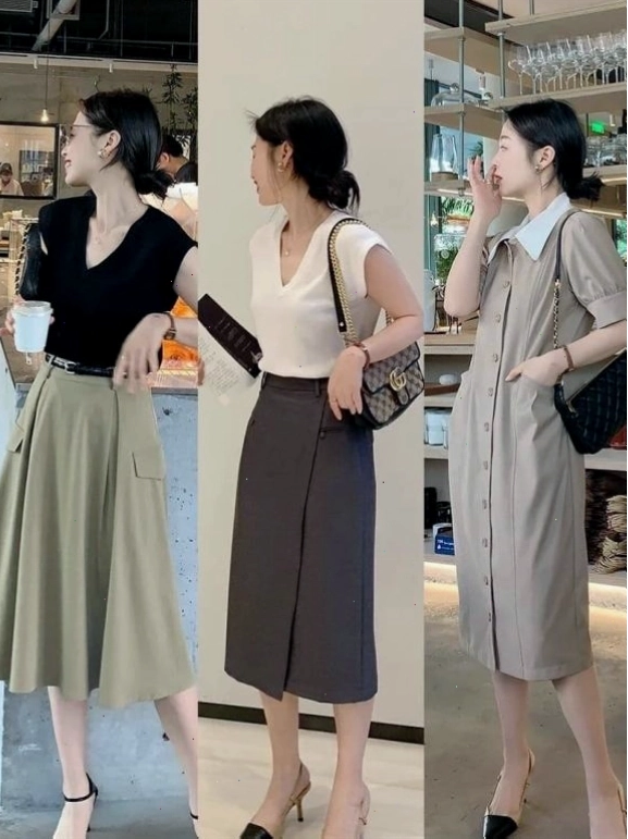Cách phối đồ cho người lùn mập 1m50 mùa đông với chân váy và áo len