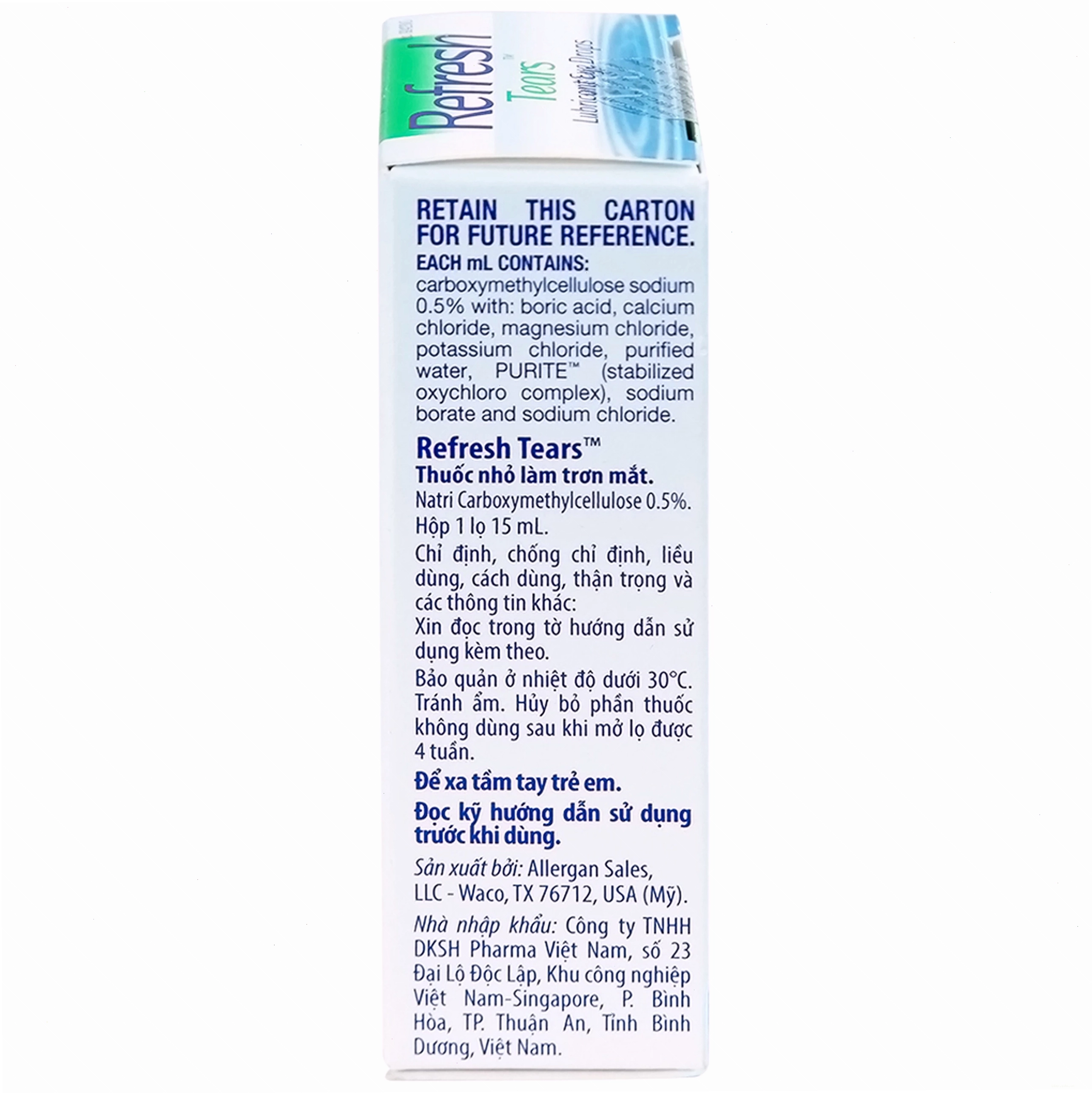Cận cảnh giọt thuốc nhỏ mắt Refresh Tears màu trong suốt