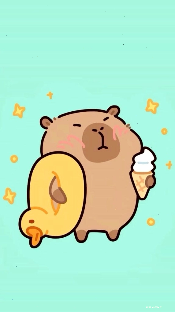 Capybara cõng vịt vàng, biểu cảm vô tri trên nền xanh