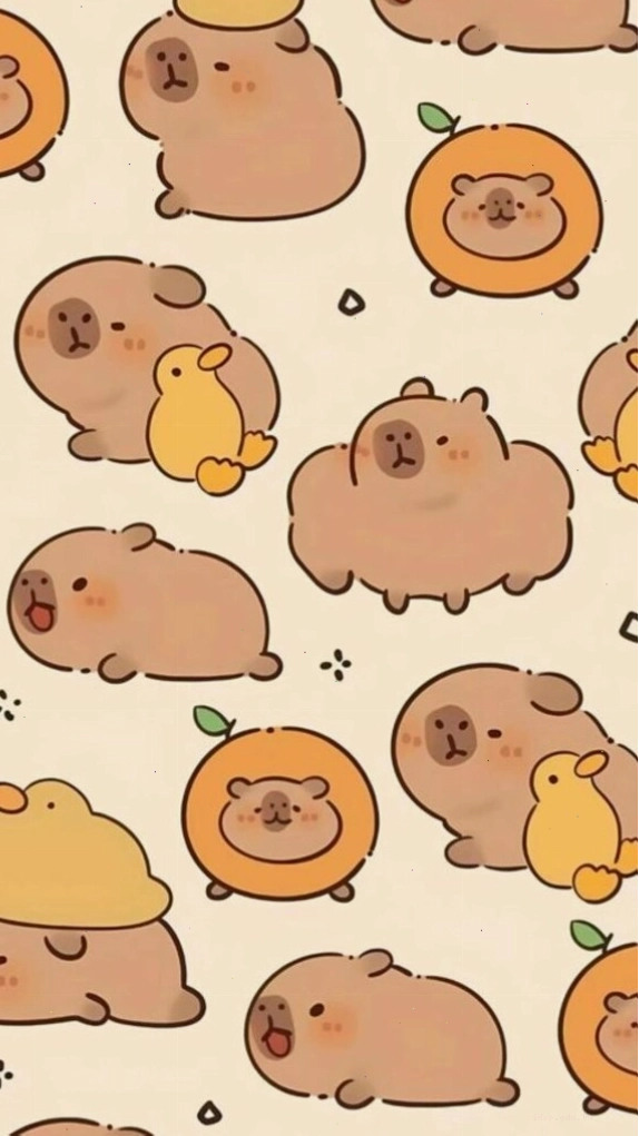 Capybara và đàn vịt vàng vô tri trên nền xanh