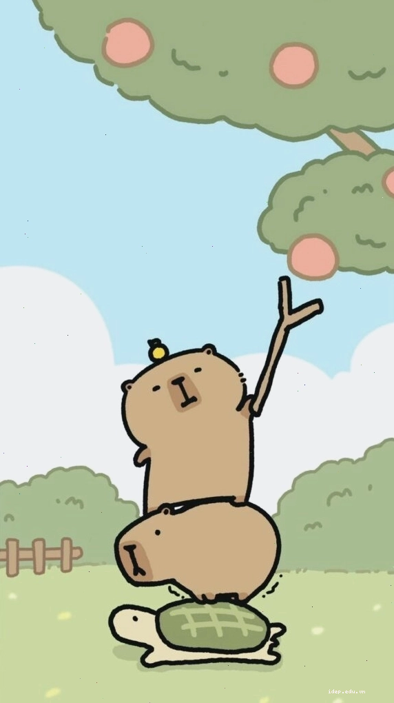 Capybara xếp chồng lên rùa hái quả