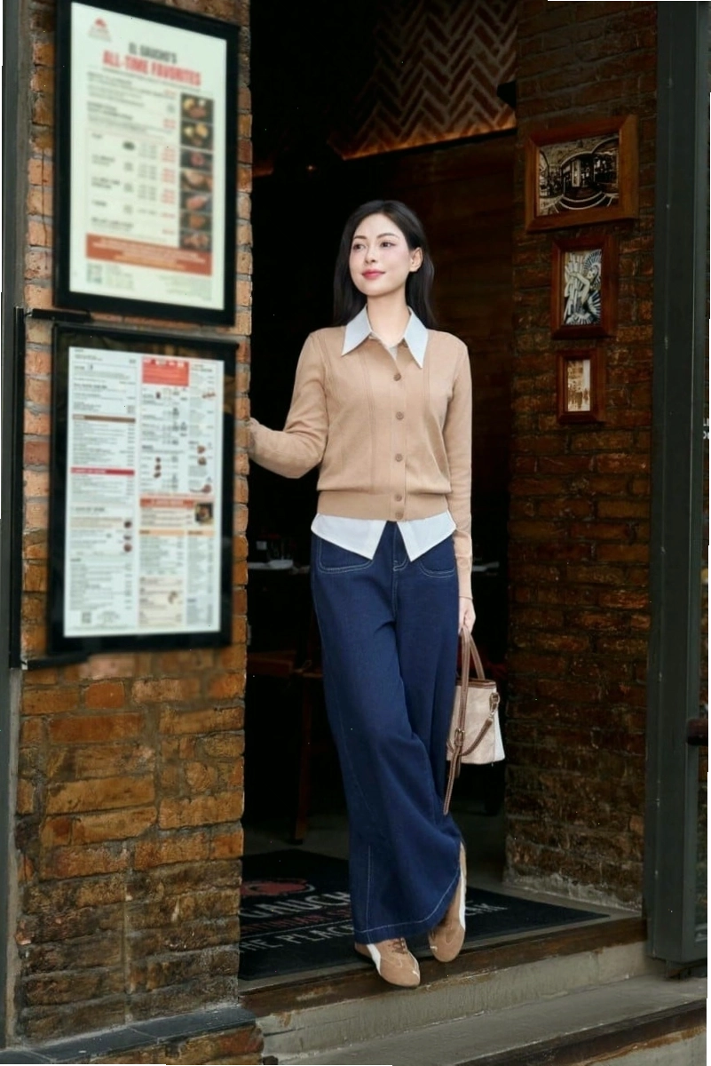 Chân váy kết hợp áo len tạo vẻ ngoài nữ tính trong phối đồ mùa thu nữ