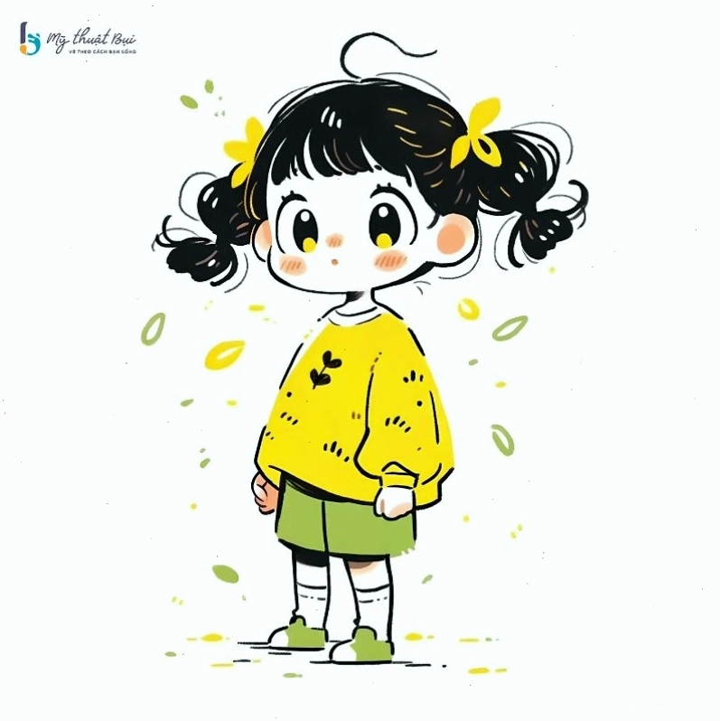 Cô bé anime chibi với trang phục học sinh dễ thương