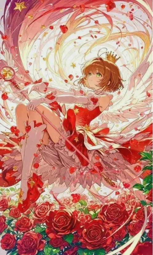 Cô gái anime dễ thương với bộ váy lộng lẫy và nụ cười rạng rỡ
