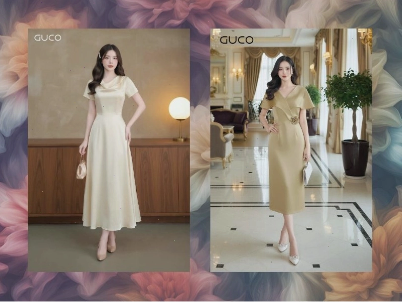 Đầm lụa cổ đổ tạo vẻ ngoài sang trọng và quyến rũ