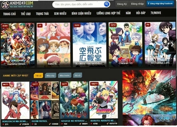 Giao diện trang web xem anime Anime 47