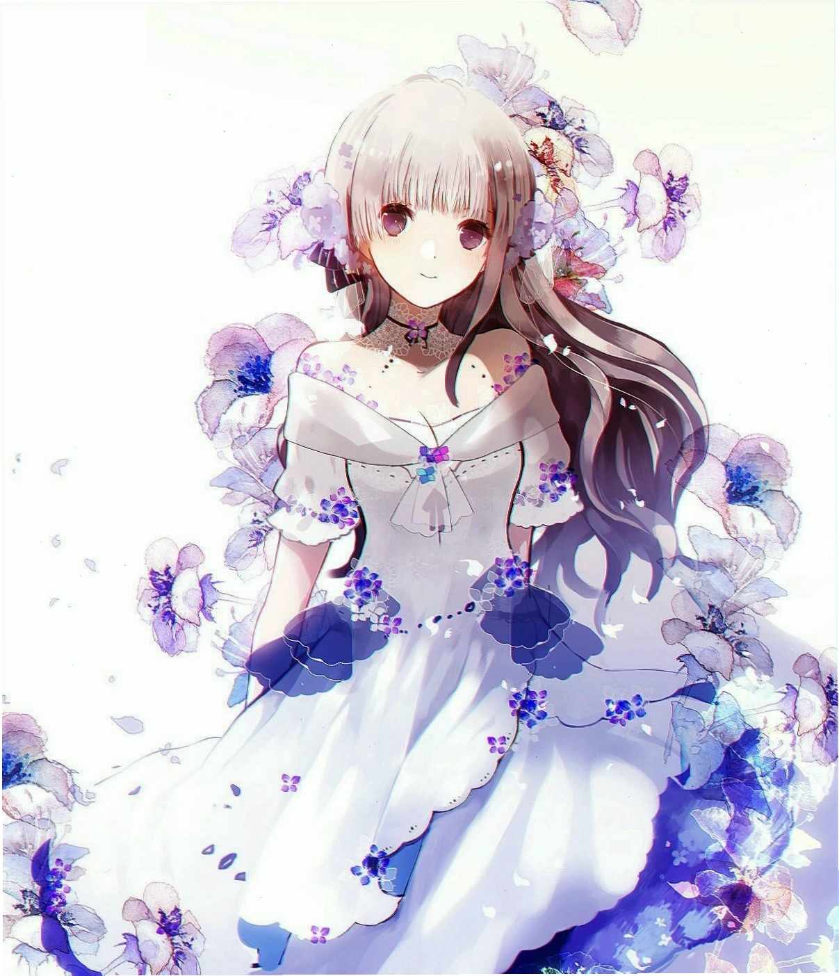 Hình ảnh cô gái anime dịu dàng bên đóa hoa
