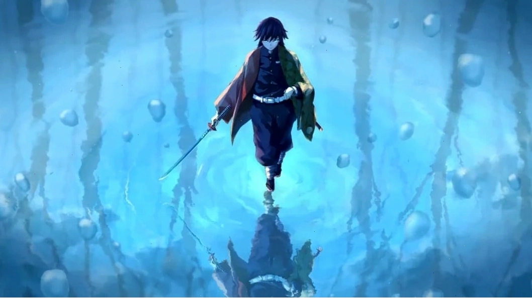 Hình nền 4k anime Giyu Tomioka trong trang phục Thủy Trụ Sĩ