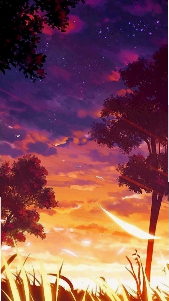 Hình nền điện thoại anime phong cảnh hoàng hôn rực rỡ