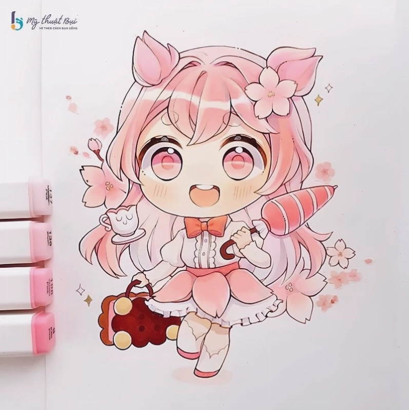 Hình vẽ anime nữ chibi đáng yêu với đôi mắt to tròn