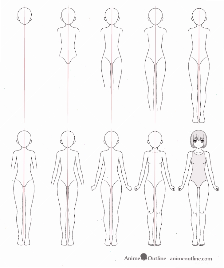 Hoàn thiện nét vẽ toàn bộ cơ thể nhân vật anime nữ