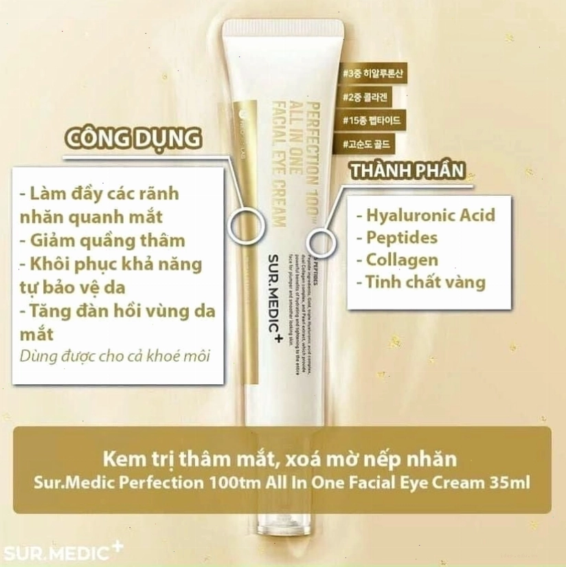 Kem dưỡng mắt Sur.Medic+ Perfection giúp làm mờ nếp nhăn và thâm quầng hiệu quả