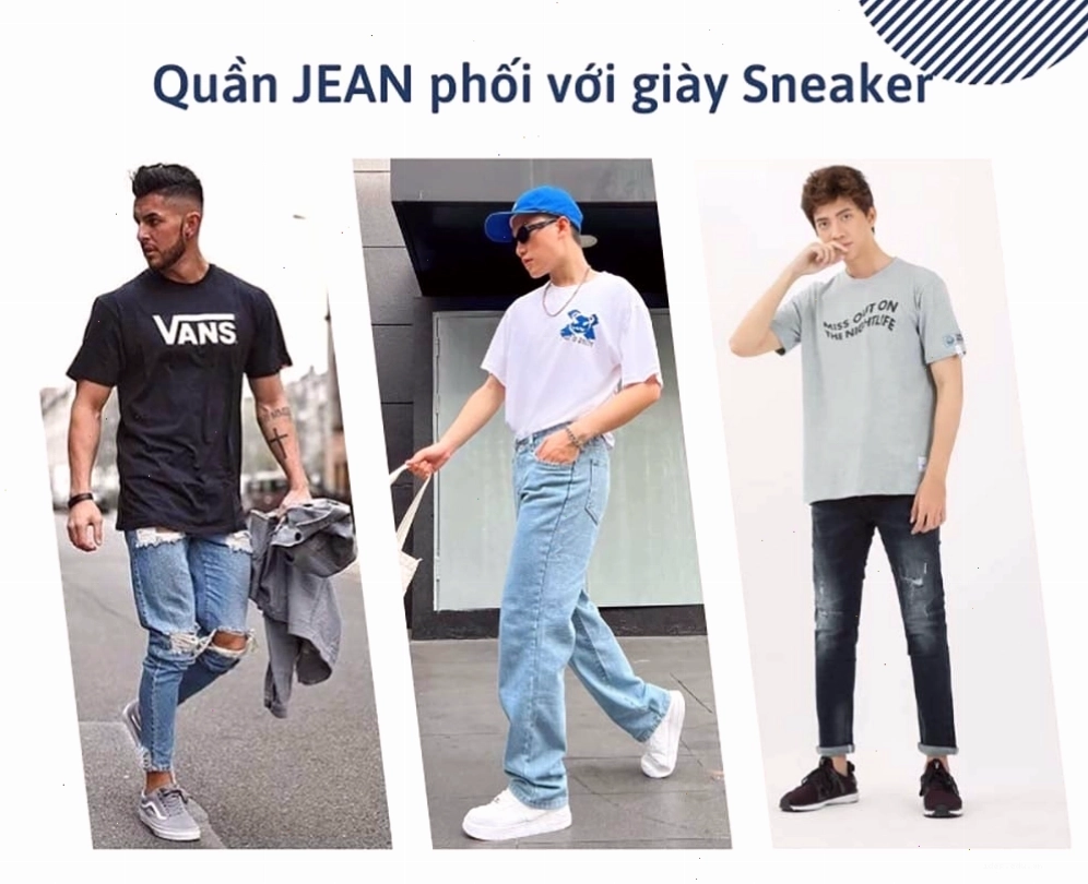 Kết hợp giày thể thao nam với quần jeans và áo sơ mi