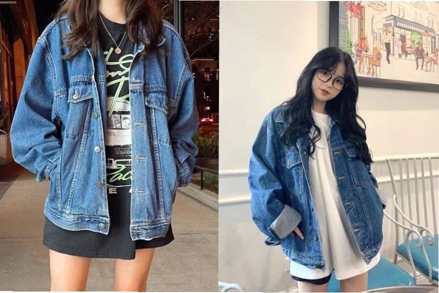 Kết hợp năng động với áo phông oversize và áo khoác jean