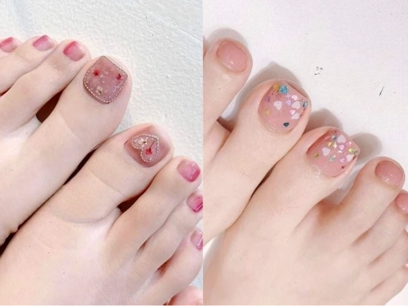 Kết hợp phụ kiện lấp lánh cho nail chân màu nâu