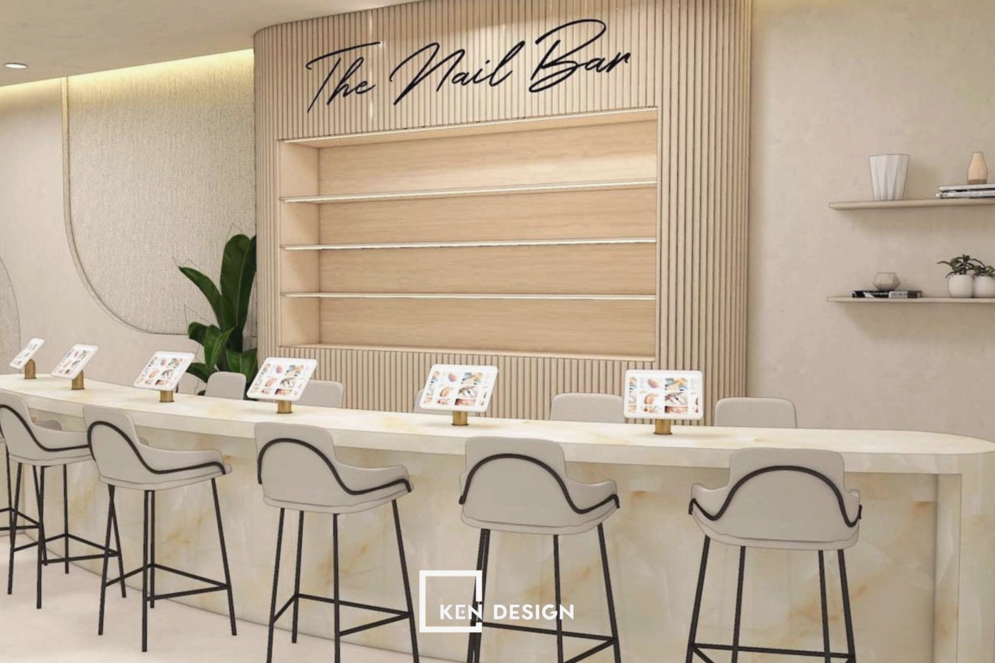 Khu vực làm móng tại nail bar được trang bị ghế ngồi thoải mái và hiện đại