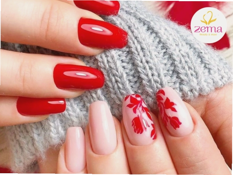 Kiểu nail đỏ tươi kết hợp họa tiết bắt mắt, trẻ trung