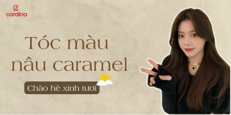 Kiểu tóc dài uốn xoăn nhẹ với màu nâu caramel pha rêu