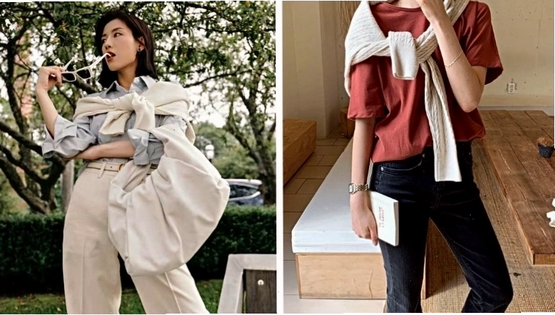 Mặc áo cardigan như phụ kiện, vắt ngang vai