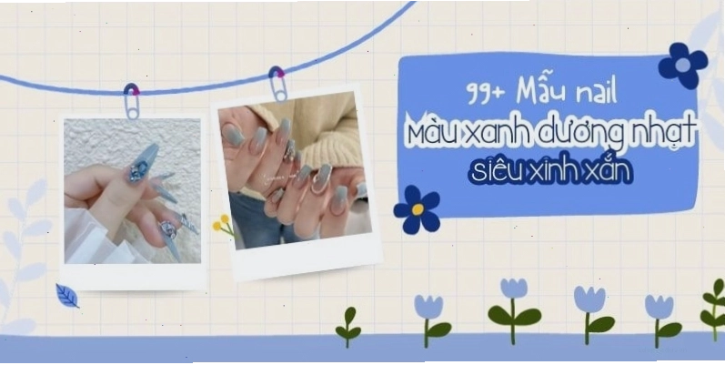Mẫu nail chân màu xanh dương nhạt với họa tiết chấm bi trắng nhỏ xinh