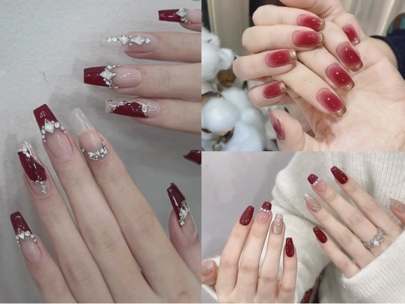 Mẫu nail cô dâu màu đỏ quý phái và sang trọng
