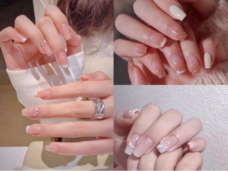 Mẫu nail cô dâu móng vuông hiện đại