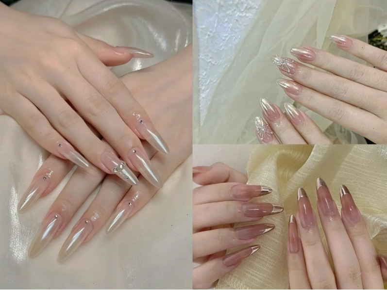 Mẫu nail cô dâu tráng gương hiện đại và độc đáo