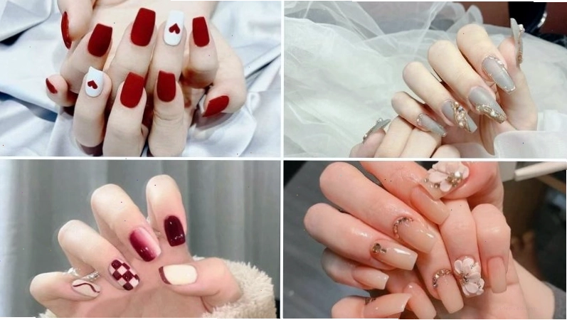 Mẫu nail đơn giản cho ngày Tết với sắc đỏ may mắn và họa tiết đính đá
