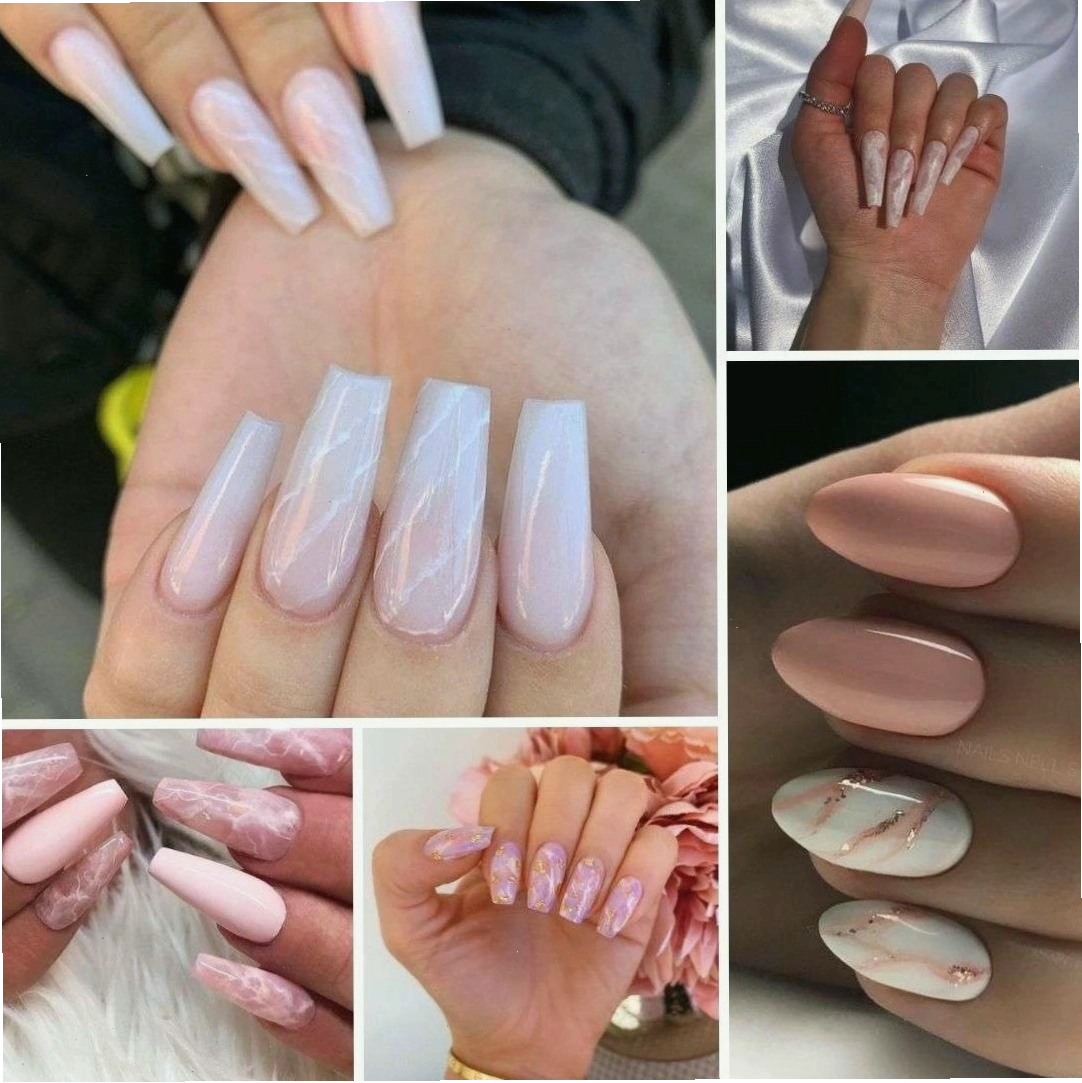Mẫu nail gel loang khảm hồng tạo hiệu ứng vân đá độc đáo