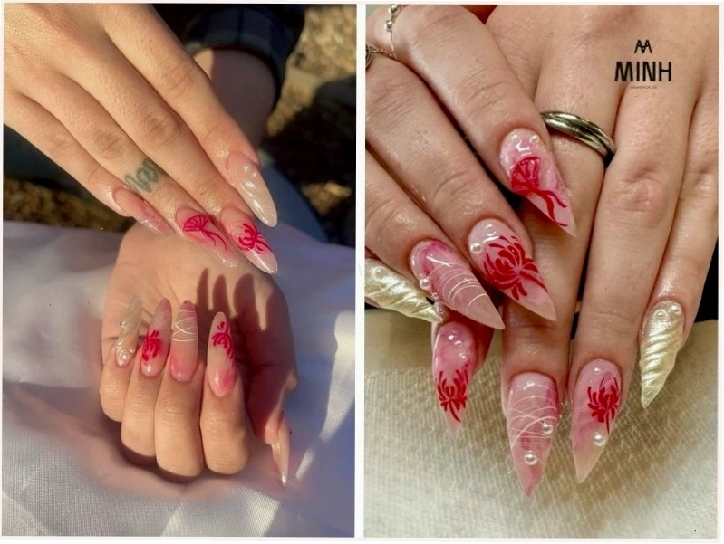Mẫu nail hoa bỉ ngạn theo phong cách tối giản