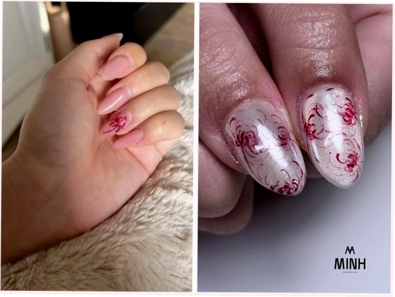 Mẫu nail hoa bỉ ngạn với gam màu đỏ rực rỡ, nổi bật