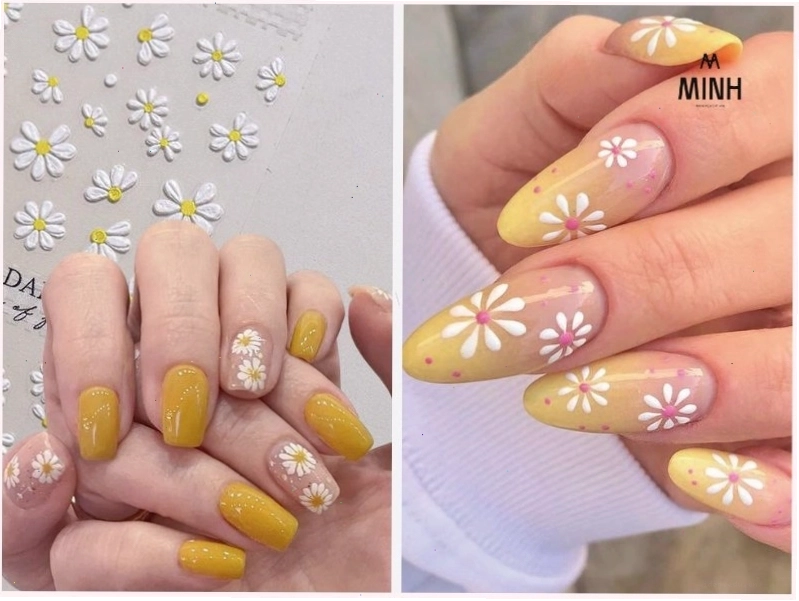 Mẫu nail hoa cúc với vẻ đẹp trong sáng, thuần khiết