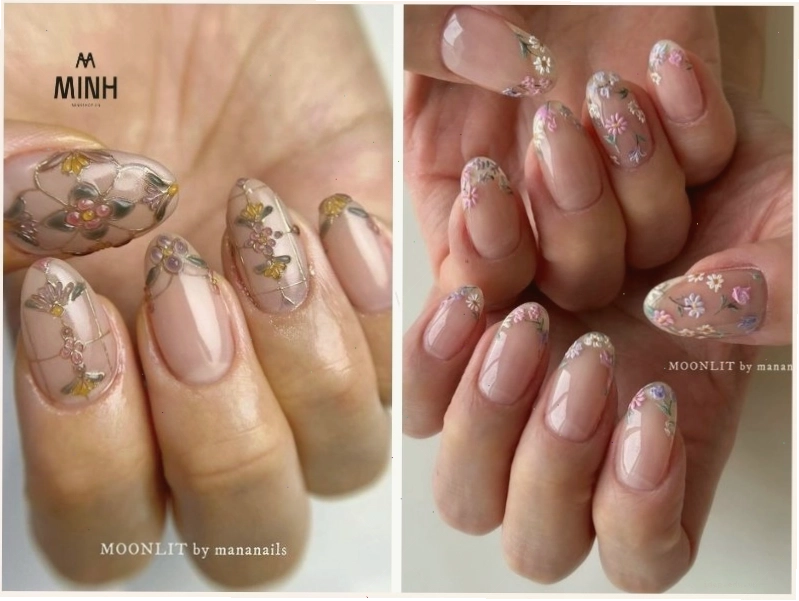 Mẫu nail hoa nổi 3D kết hợp cùng đá đính cao cấp
