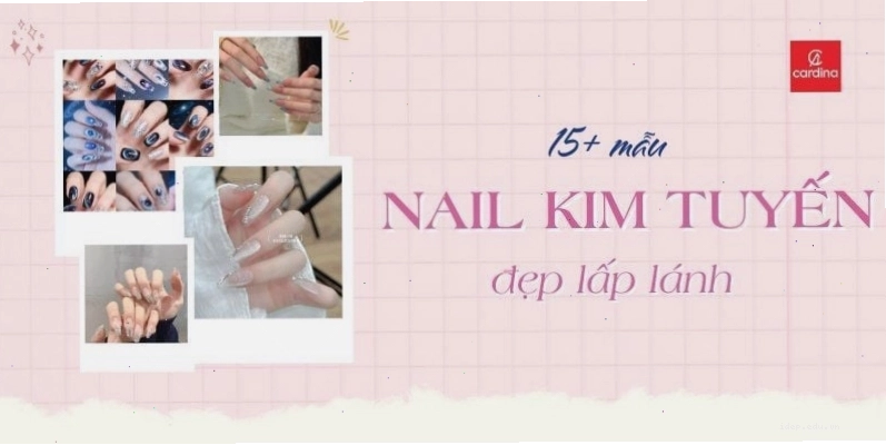 Mẫu nail kim tuyến lấp lánh toàn bộ móng tạo hiệu ứng rực rỡ