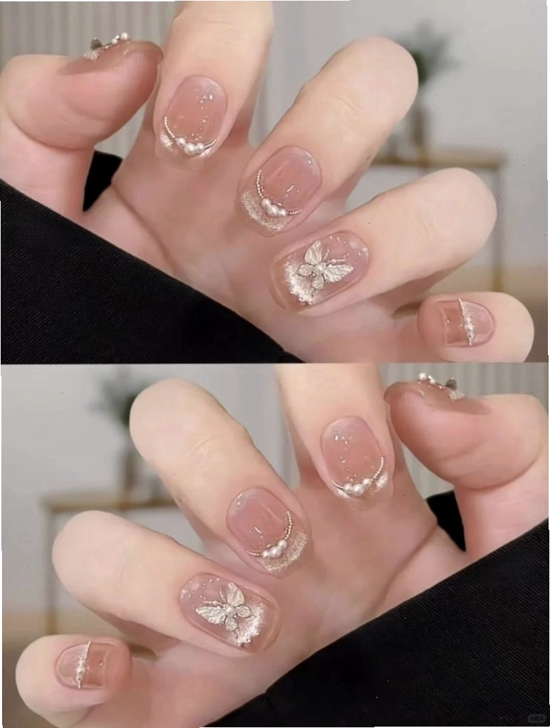 Mẫu nail mắt mèo với viền đen tạo điểm nhấn