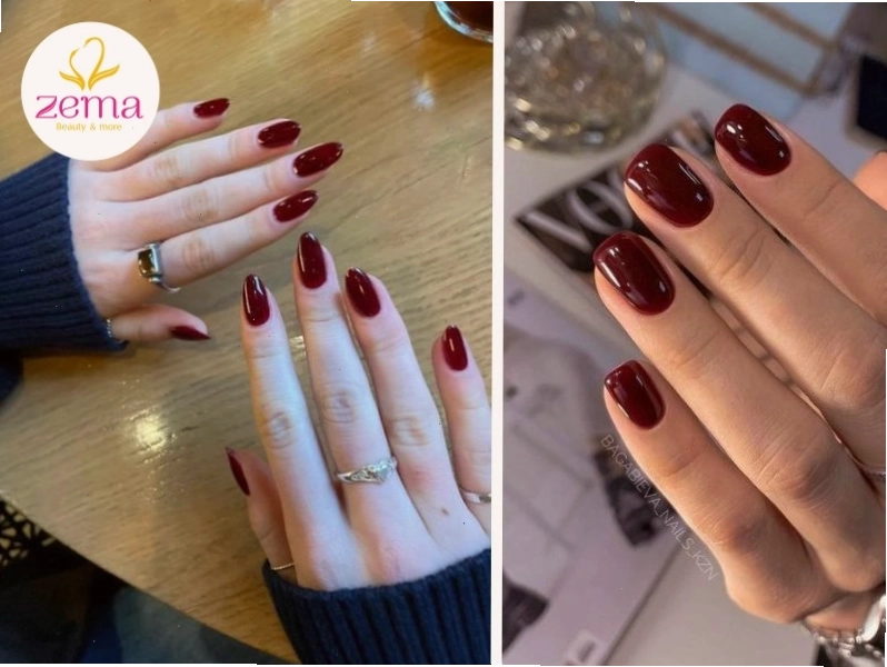 Mẫu nail màu đỏ rượu quyến rũ, sang trọng với các chi tiết nhấn nhá tinh tế